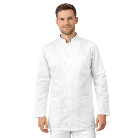 Bluza medyczna męska ze stójką biała ze stójką szarą długi rękaw roz.M – bluza medyczna – bluza lekarska robocza